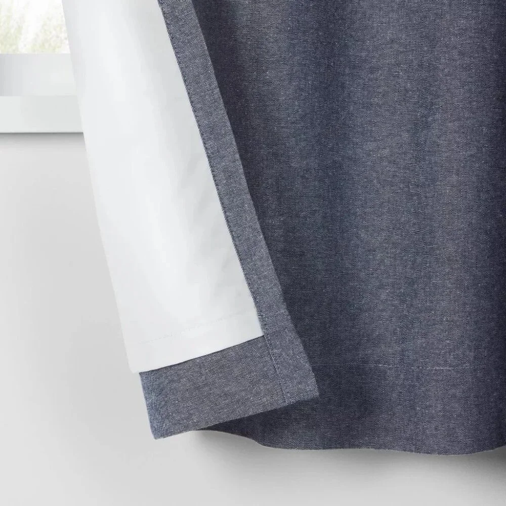 Pillowfort Navy Blue Chambray Cotton Single Blackout Curtain Panel 42